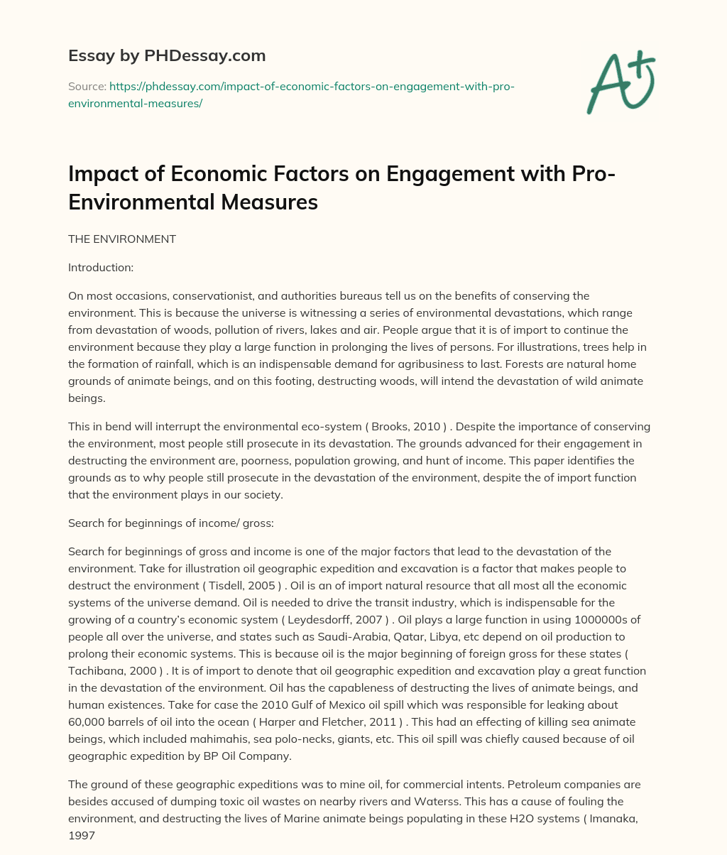 Impact of Economic Factors on Engagement with Pro-Environmental Measures essay