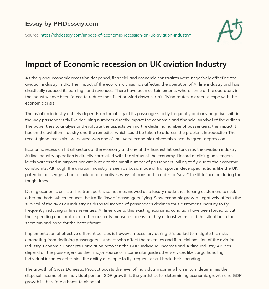 Impact of Economic recession on UK aviation Industry essay