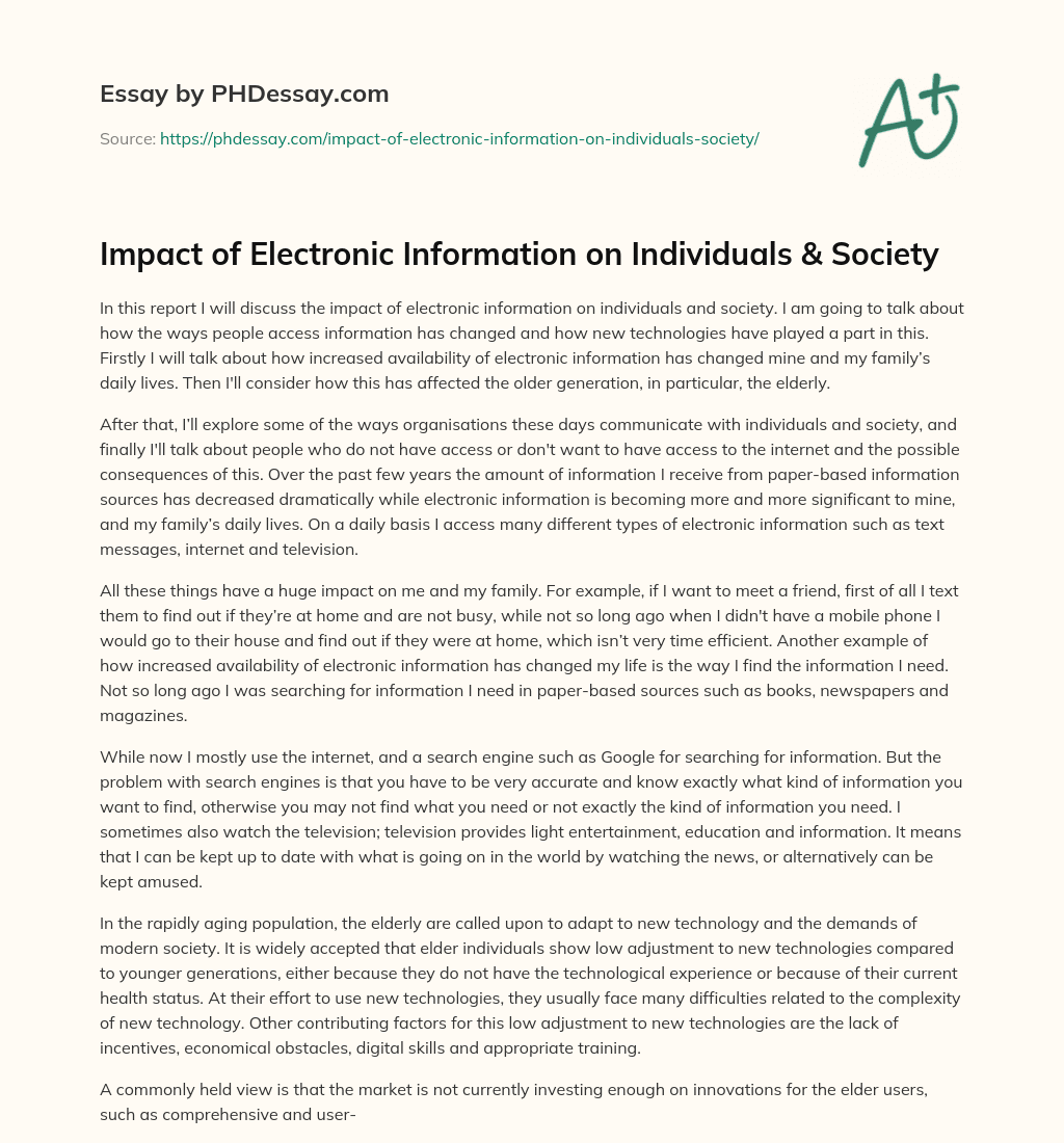 Impact of Electronic Information on Individuals & Society essay