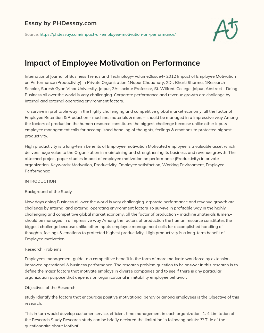 research proposal on employee motivation and performance