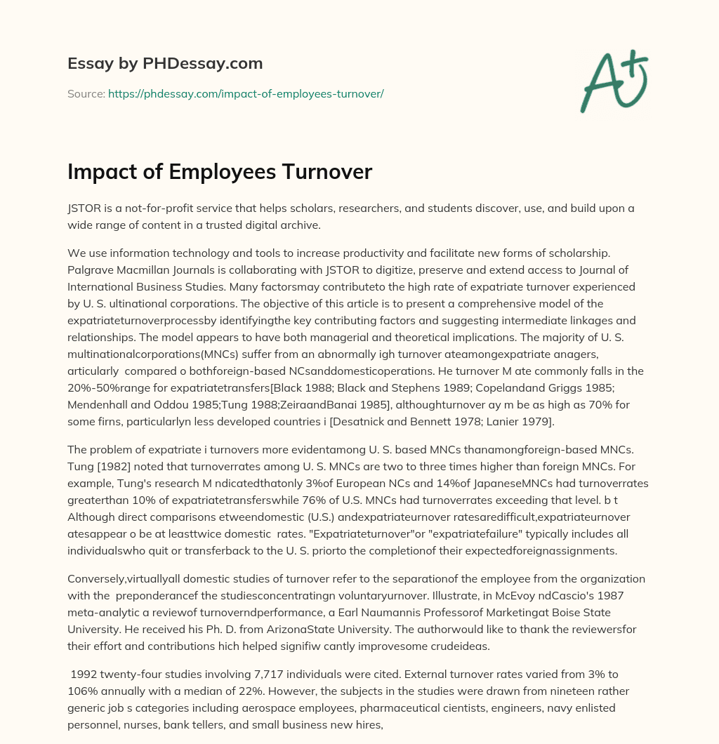 Impact of Employees Turnover essay