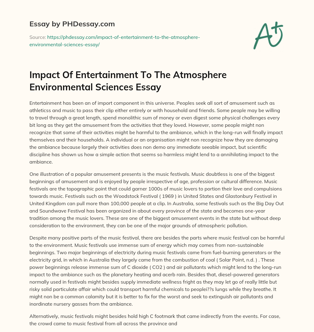 Impact Of Entertainment To The Atmosphere Environmental Sciences Essay essay