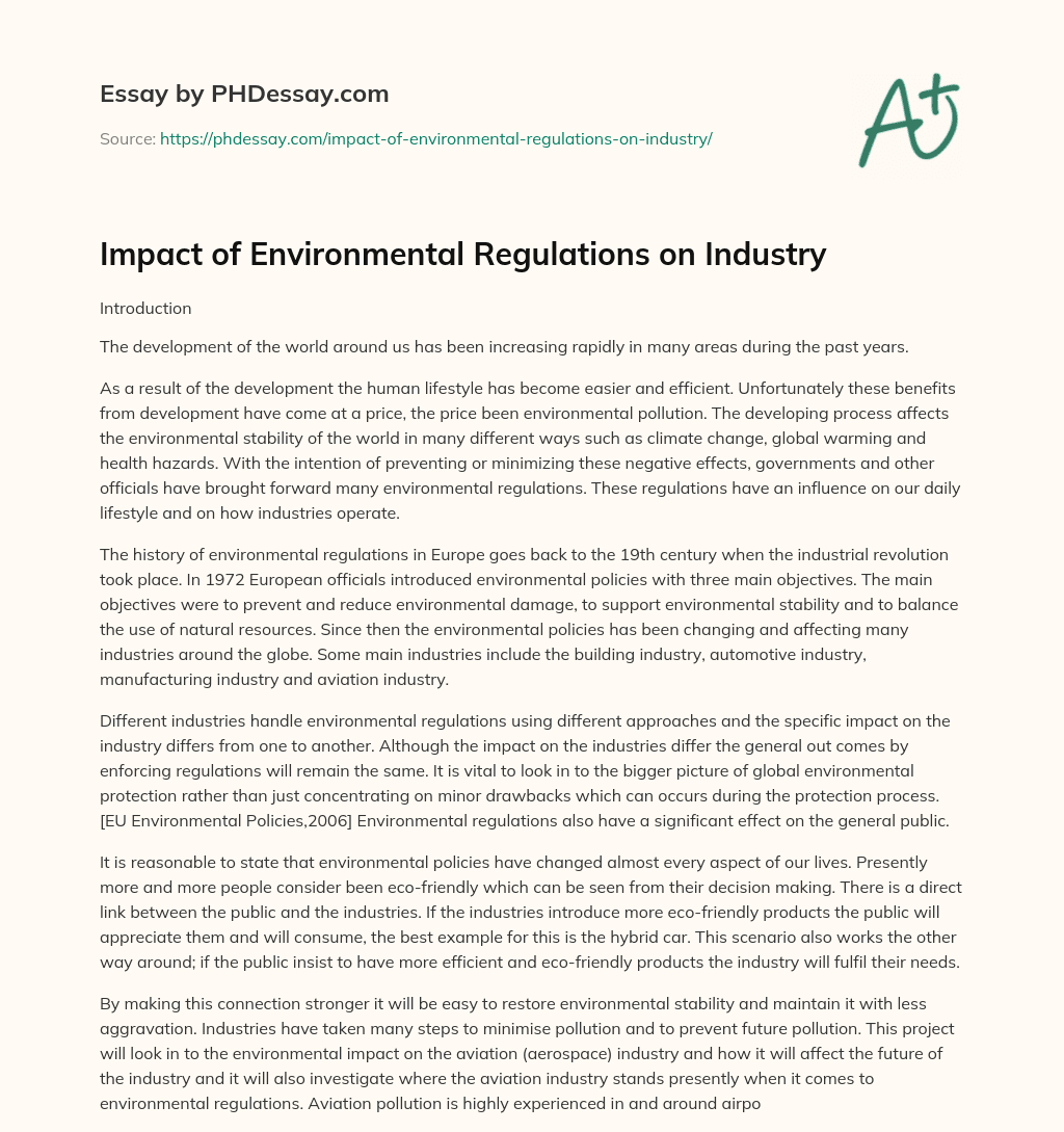 Impact of Environmental Regulations on Industry - PHDessay.com