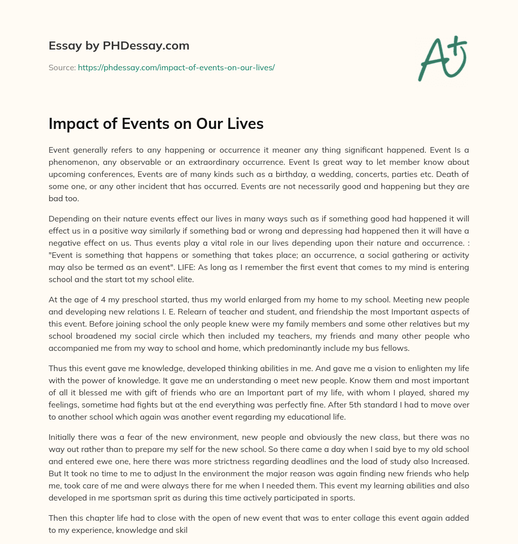 Impact of Events on Our Lives essay