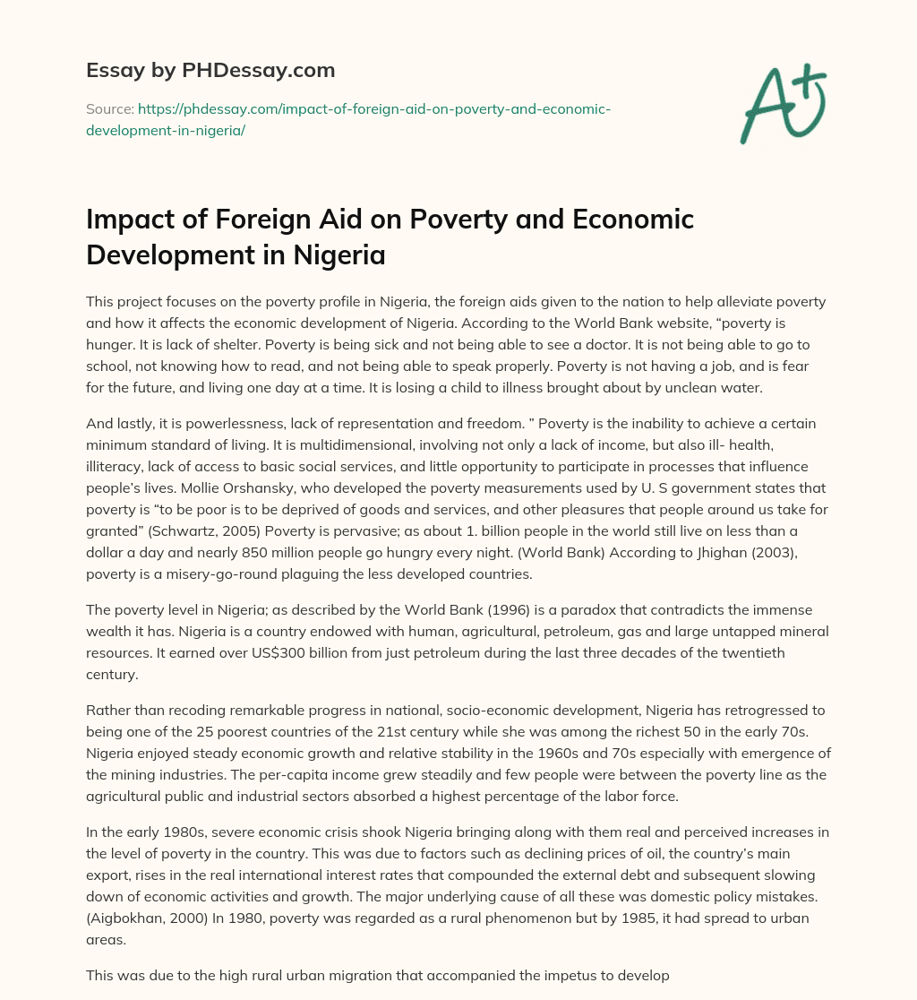 Impact of Foreign Aid on Poverty and Economic Development in Nigeria essay