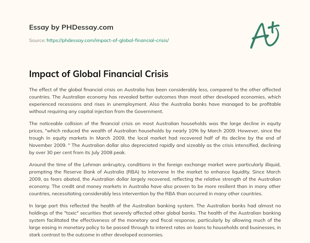 Impact of Global Financial Crisis essay