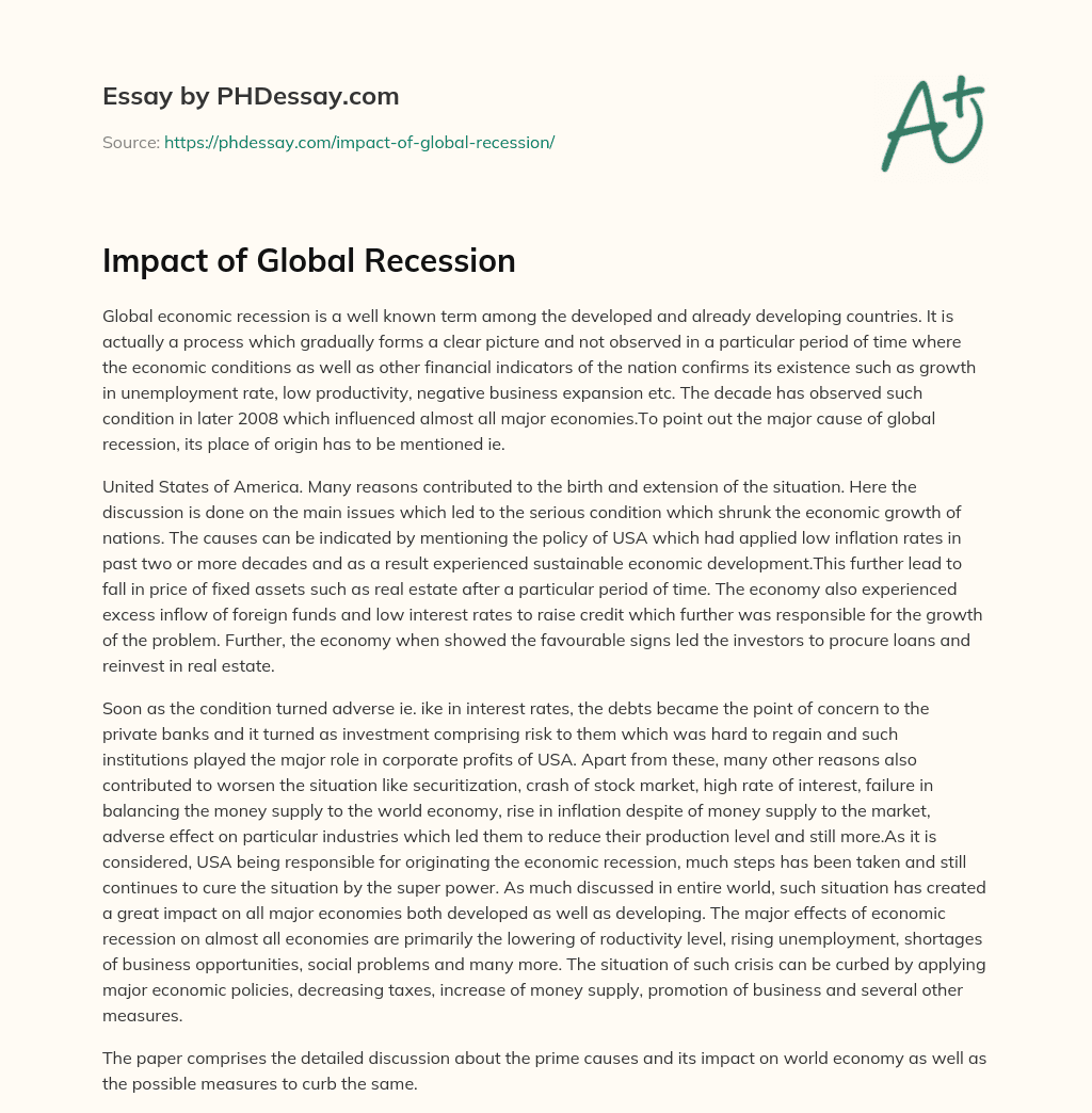 Impact of Global Recession essay