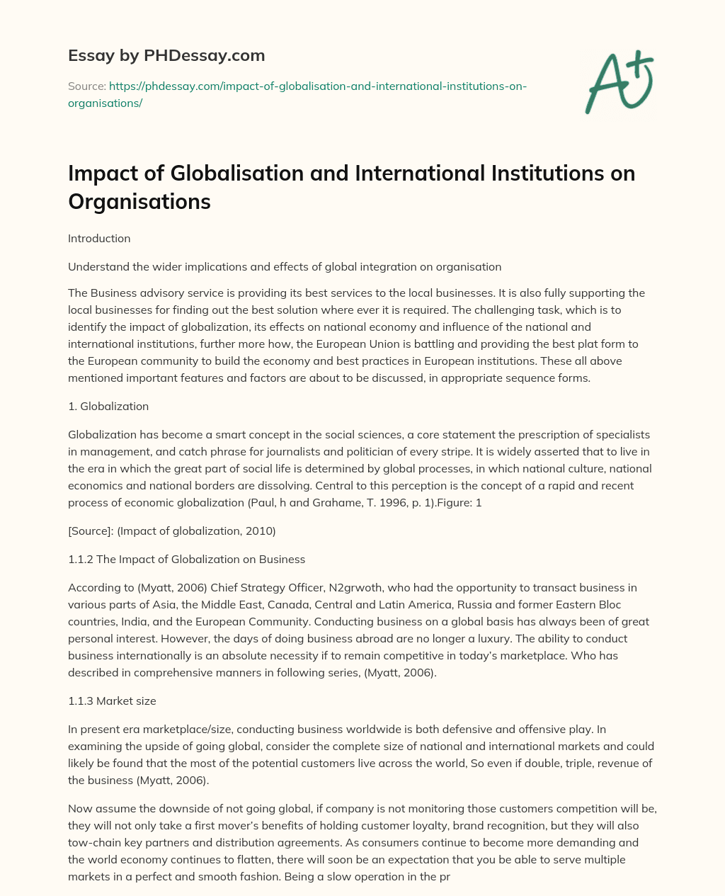 Impact of Globalisation and International Institutions on Organisations essay