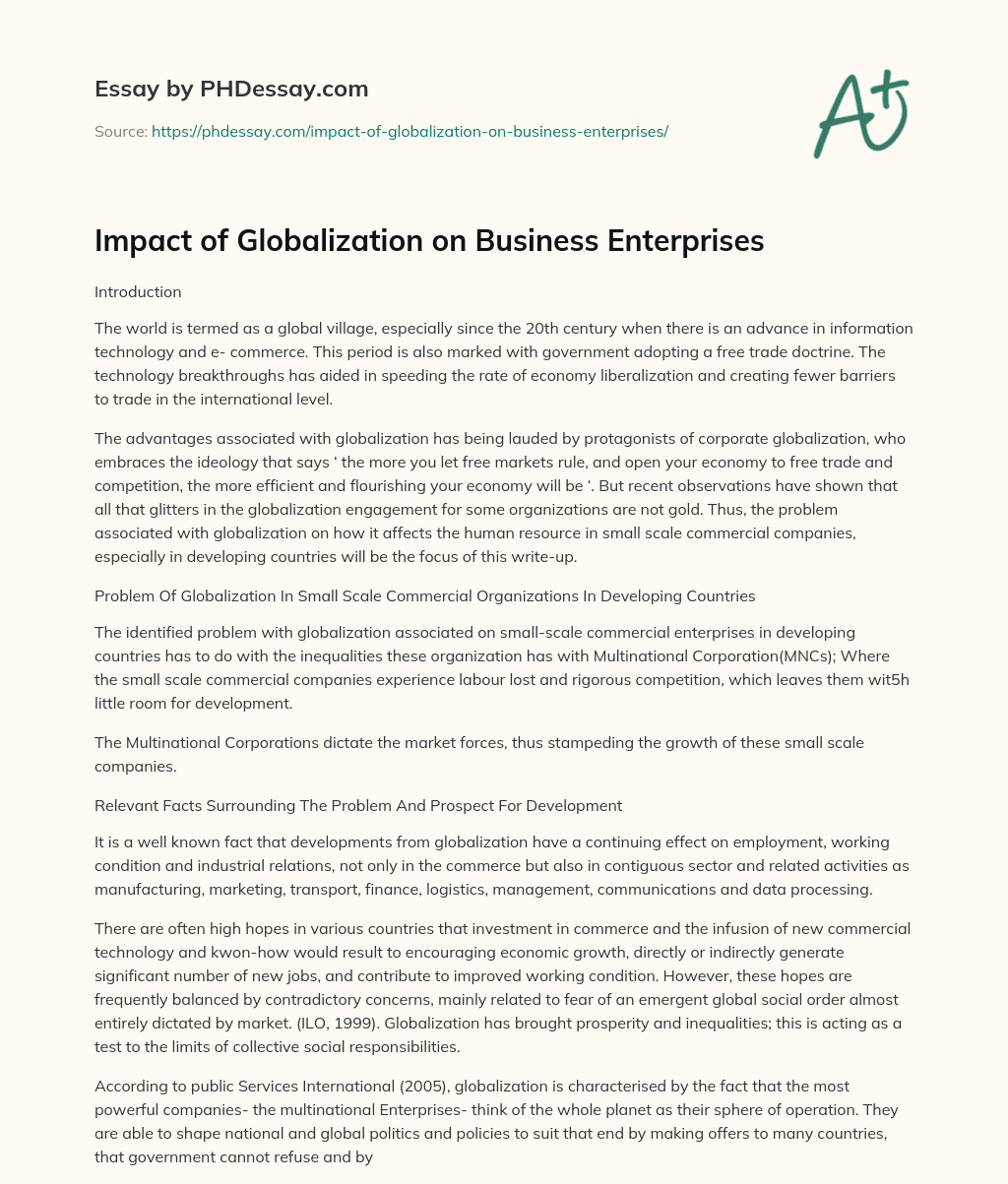 Impact of Globalization on Business Enterprises essay