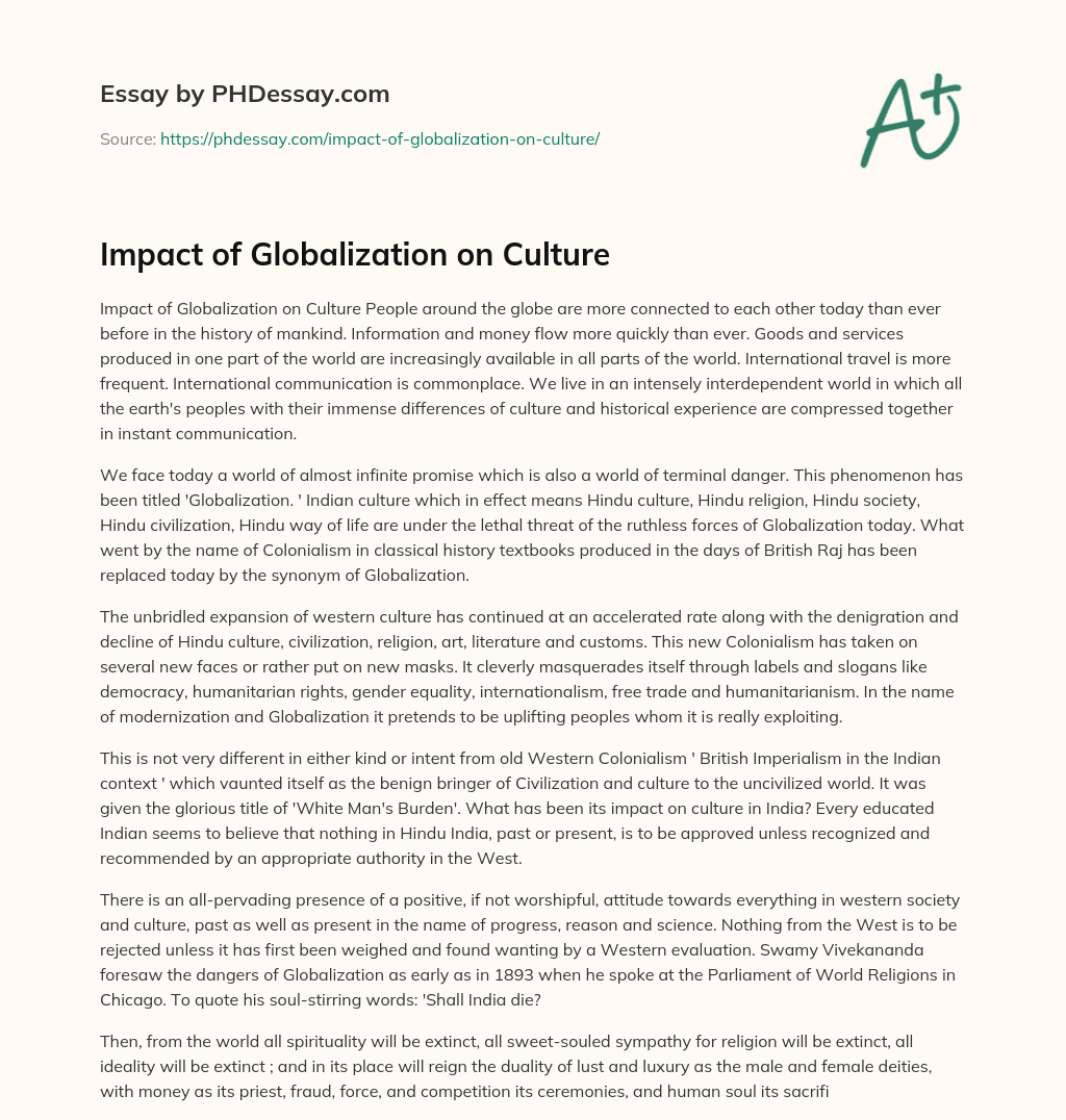 globalization impact on culture essay