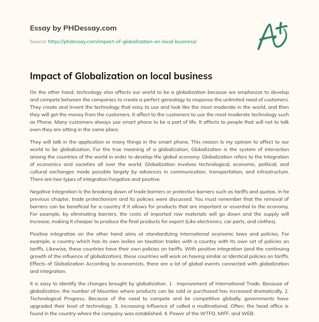 Impact of Globalization on local business essay
