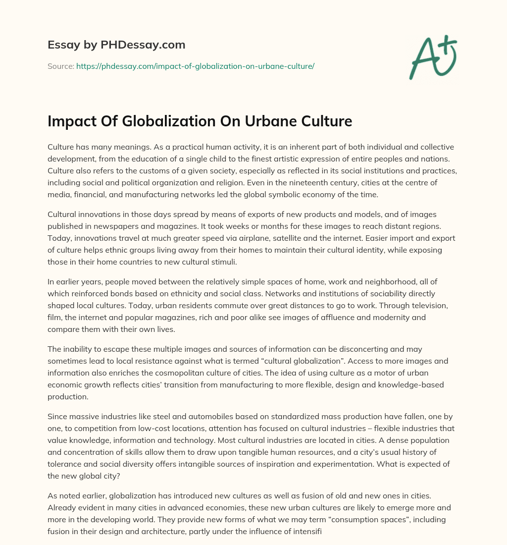 Impact Of Globalization On Urbane Culture essay