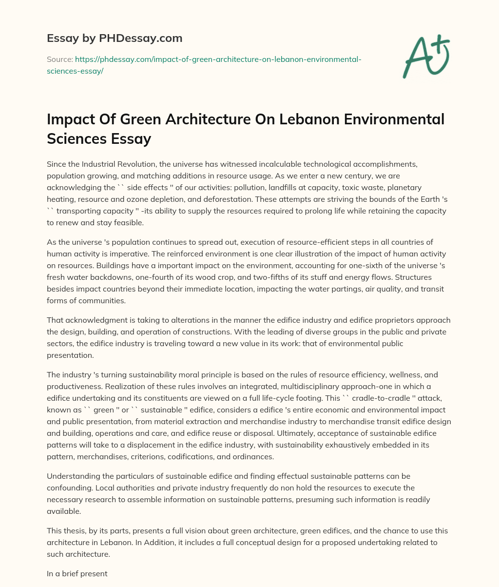 Impact Of Green Architecture On Lebanon Environmental Sciences Essay essay