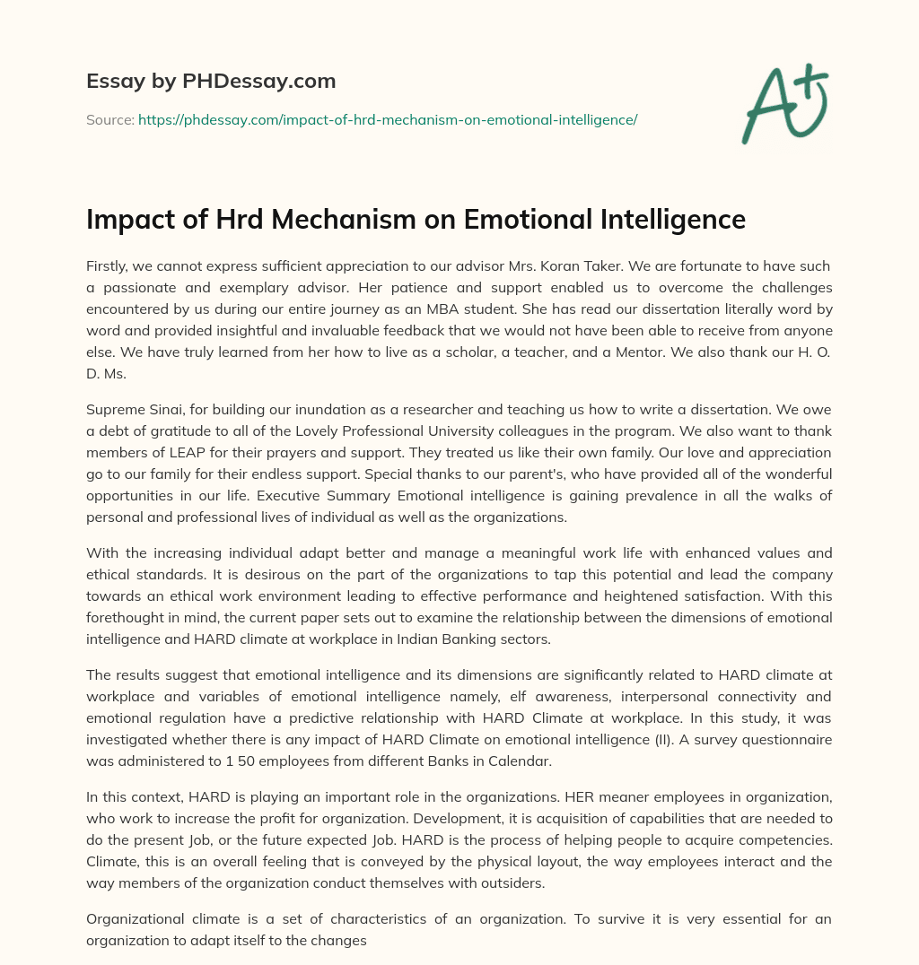 Impact of Hrd Mechanism on Emotional Intelligence essay
