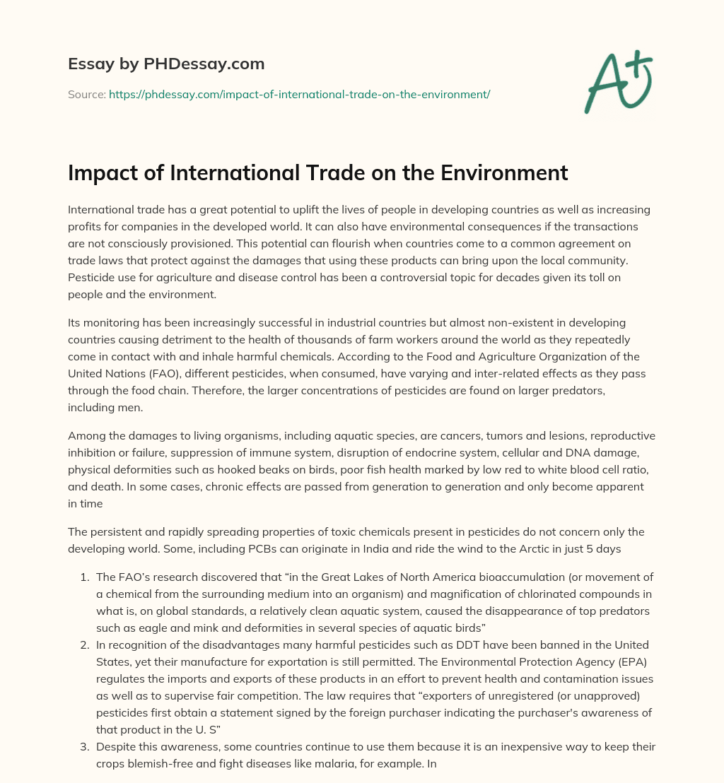 Impact of International Trade on the Environment essay