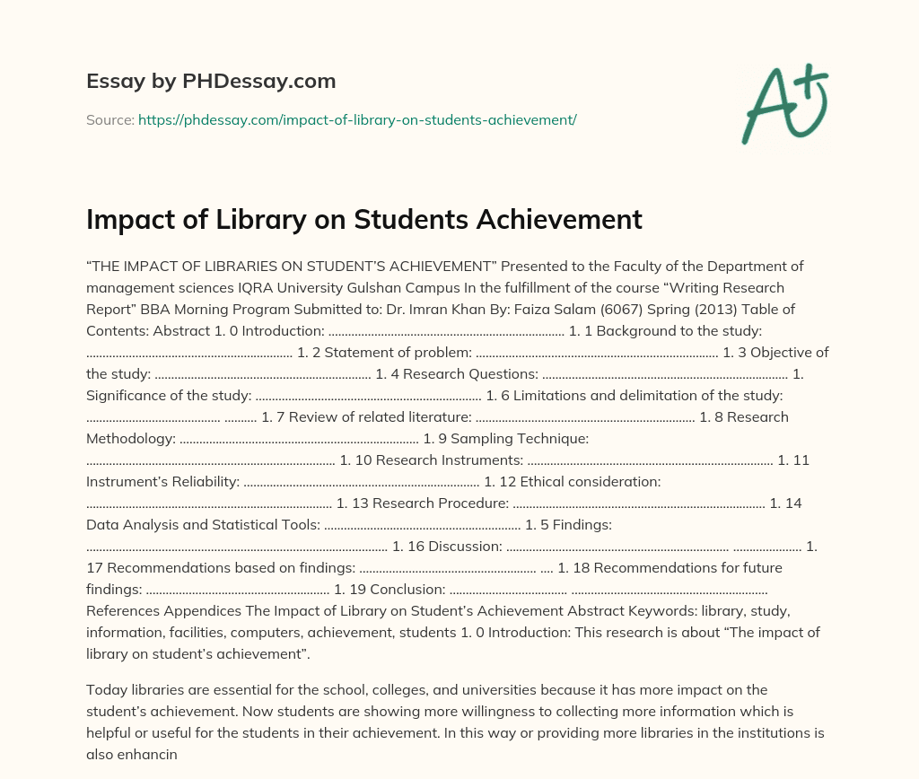 Impact of Library on Students Achievement essay