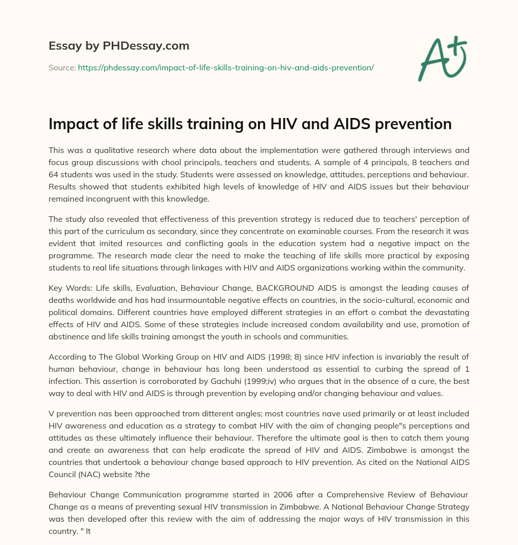 Impact of life skills training on HIV and AIDS prevention essay