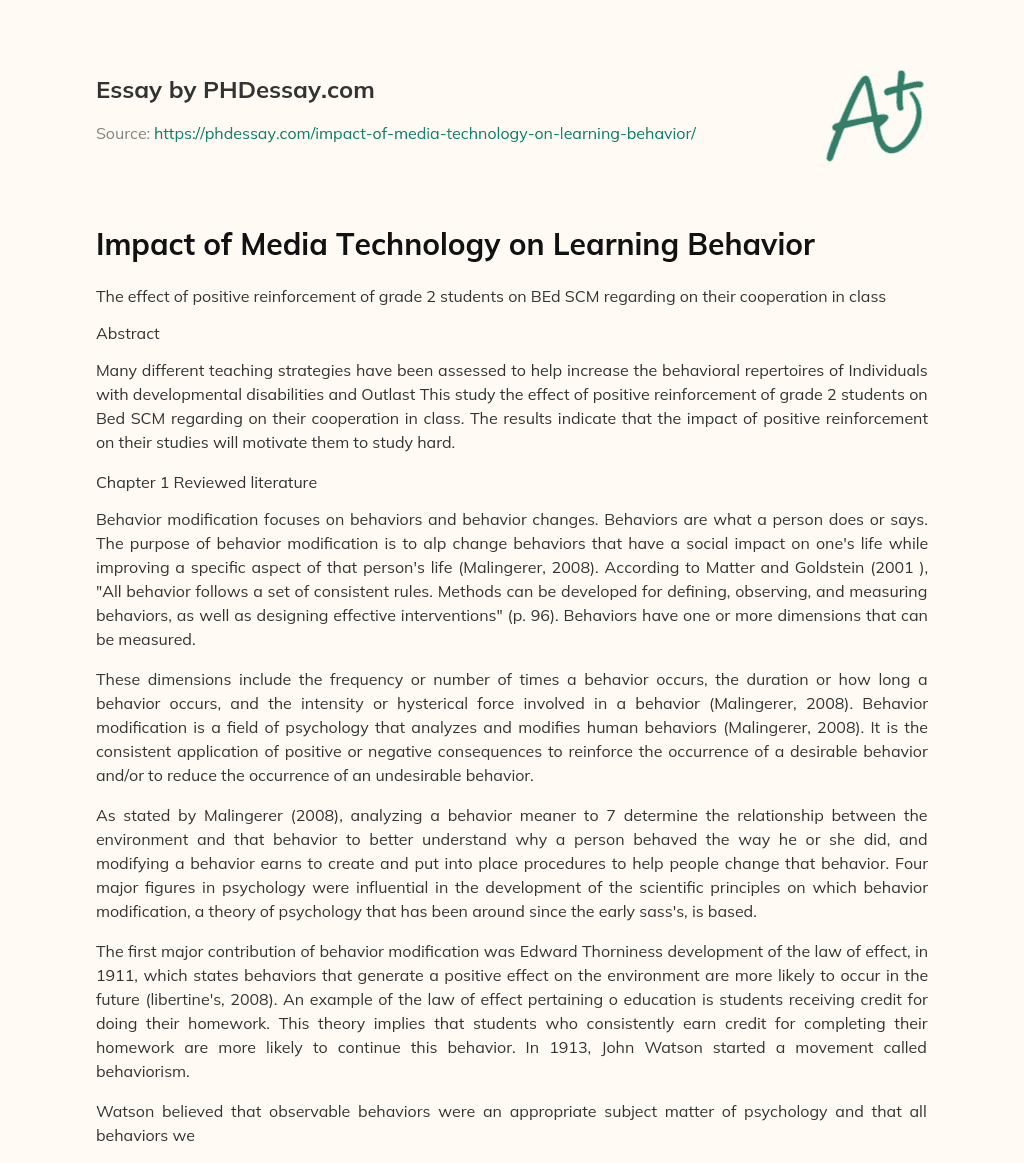 Impact of Media Technology on Learning Behavior essay
