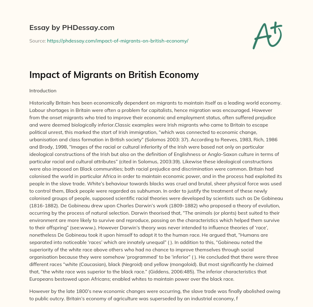 Impact of Migrants on British Economy essay