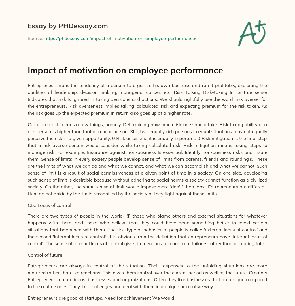 Impact of motivation on employee performance essay