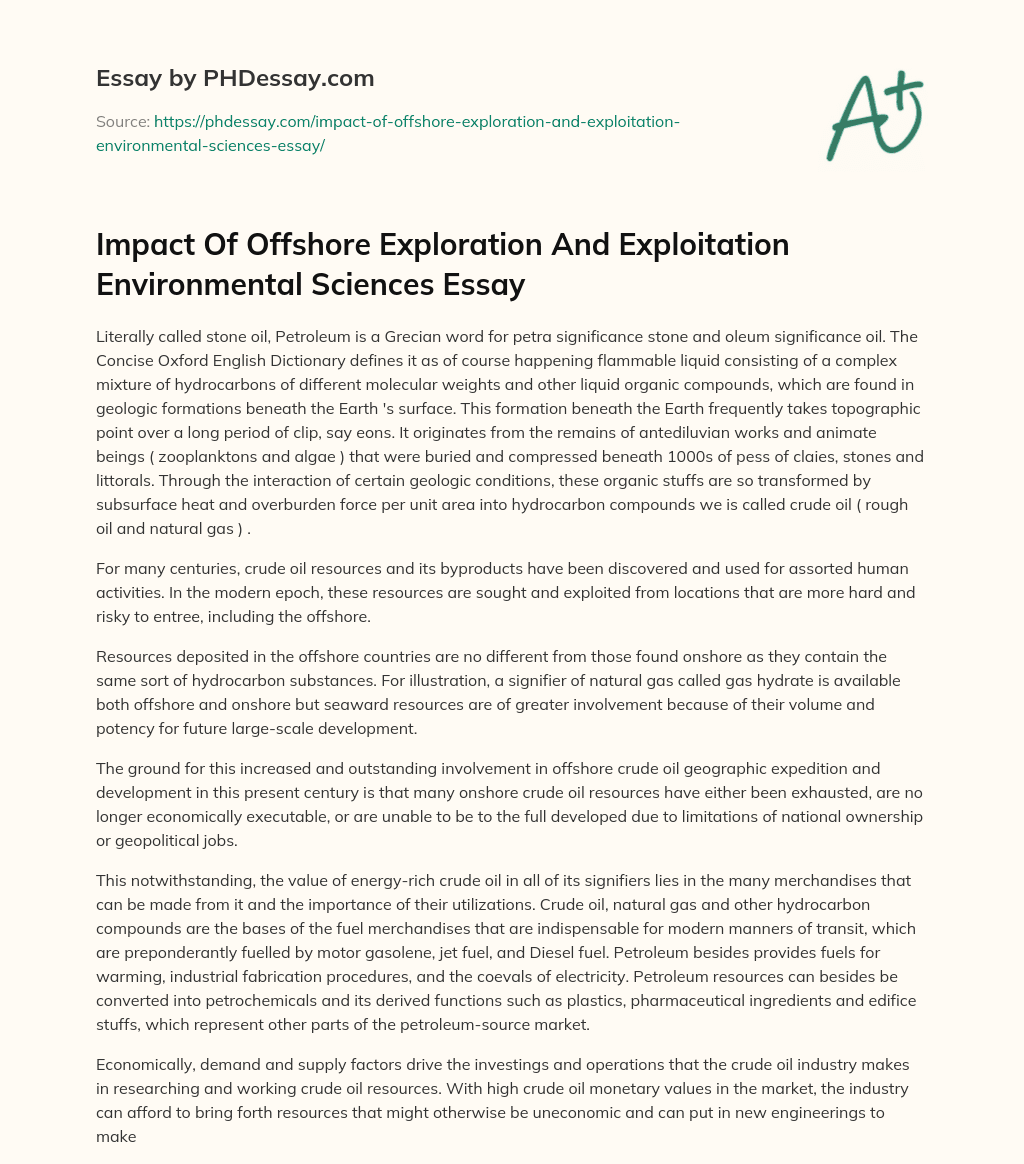 Impact Of Offshore Exploration And Exploitation Environmental Sciences Essay essay