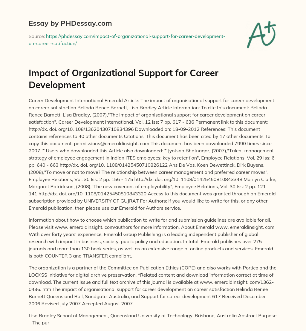 Impact of Organizational Support for Career Development essay