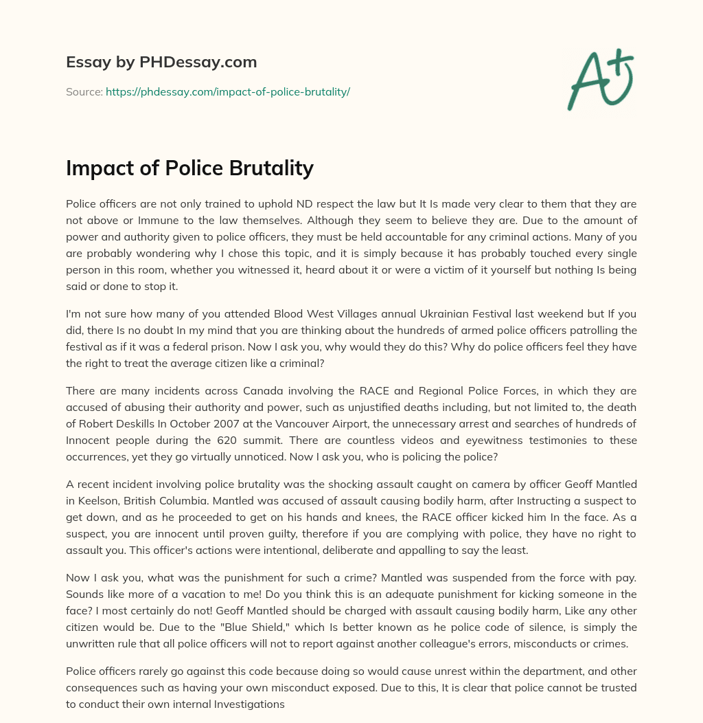 Impact of Police Brutality essay