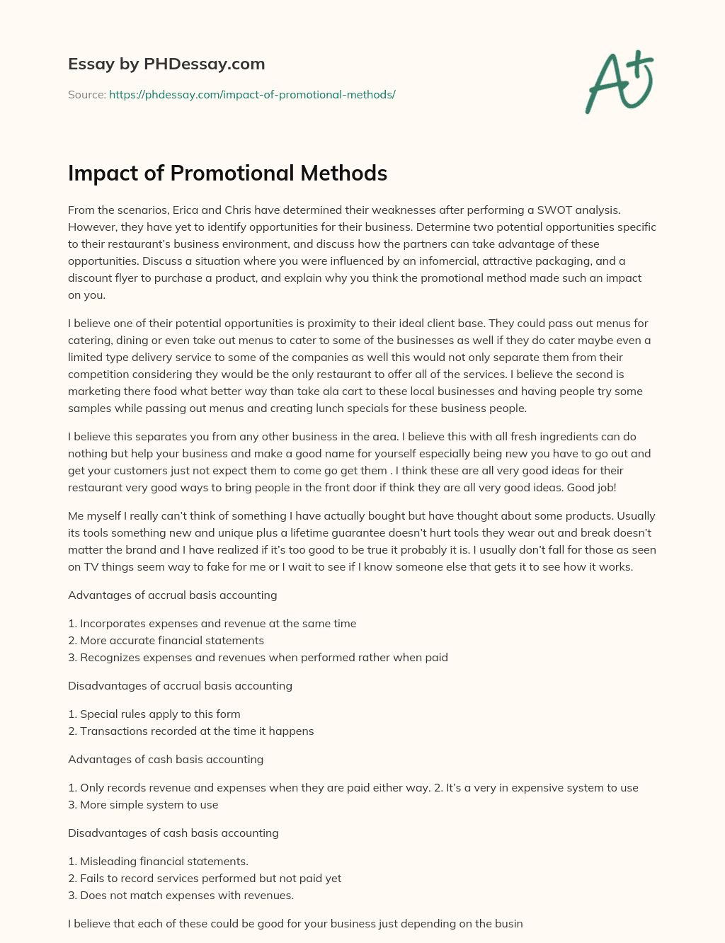 Impact of Promotional Methods essay