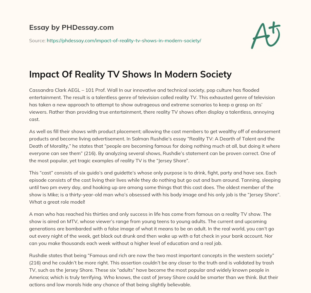 Impact Of Reality TV Shows In Modern Society essay