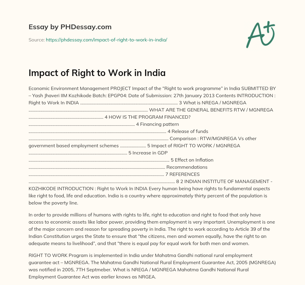 Impact of Right to Work in India essay