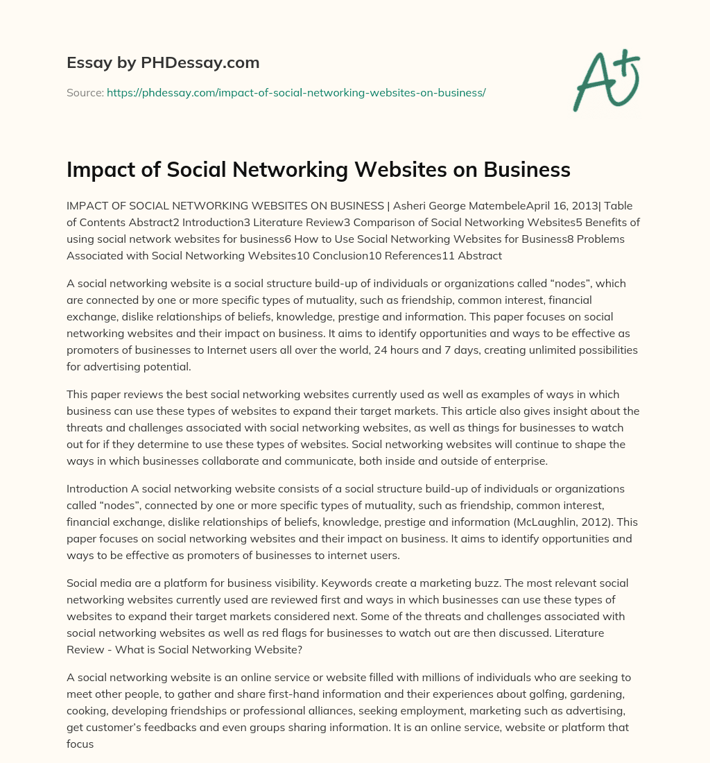Impact of Social Networking Websites on Business essay