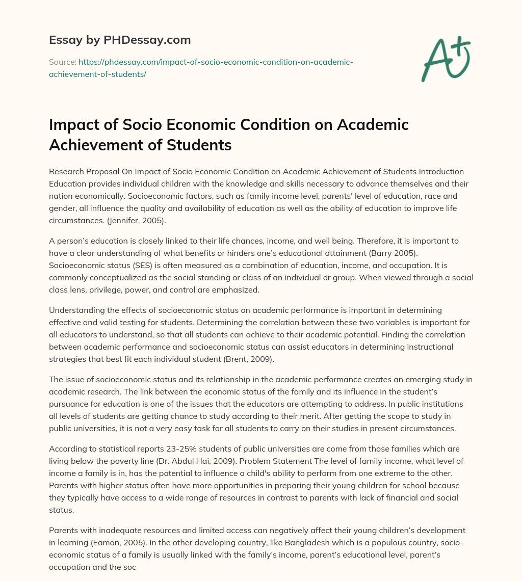 Impact of Socio Economic Condition on Academic Achievement of Students essay