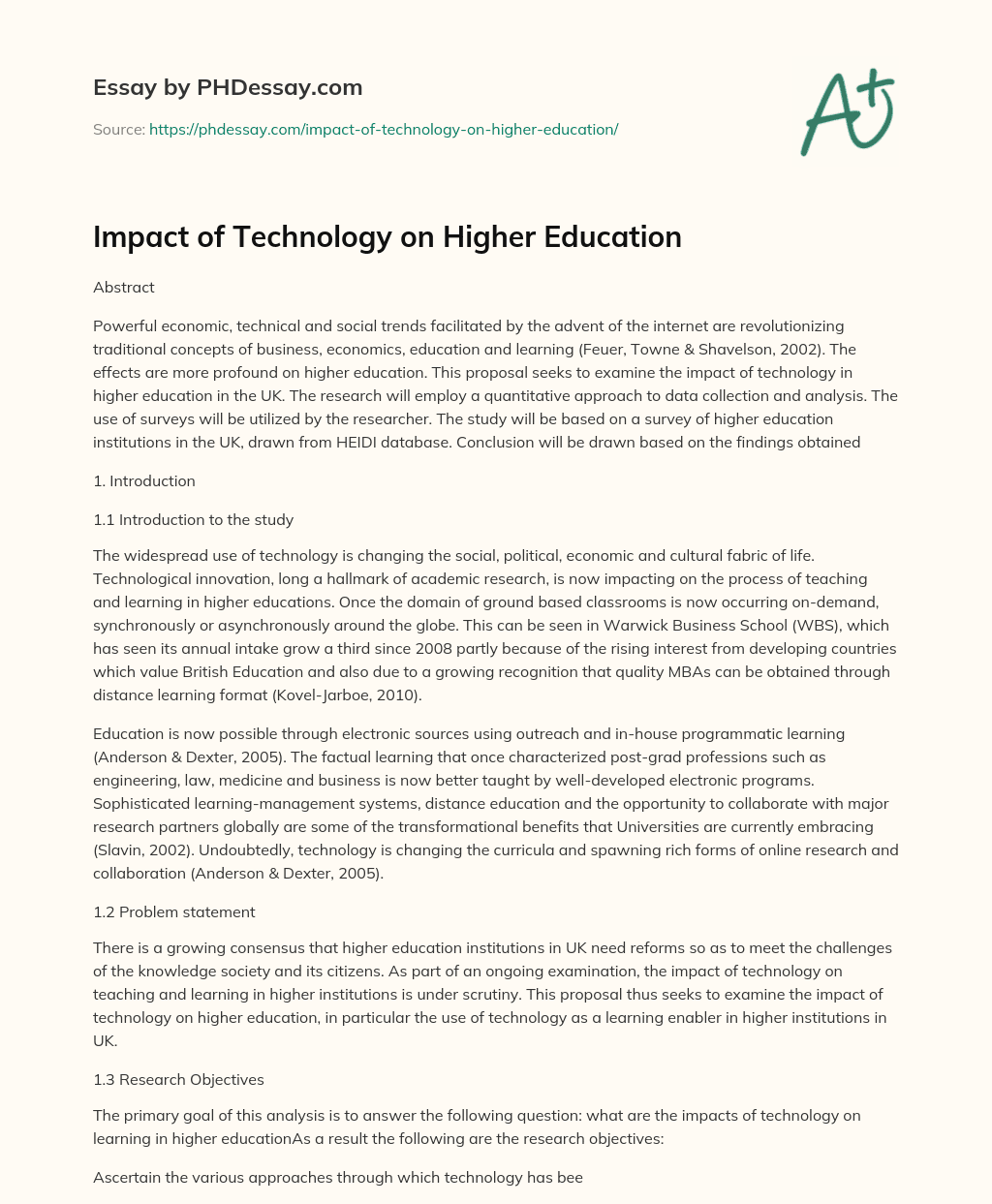 Impact of Technology on Higher Education essay