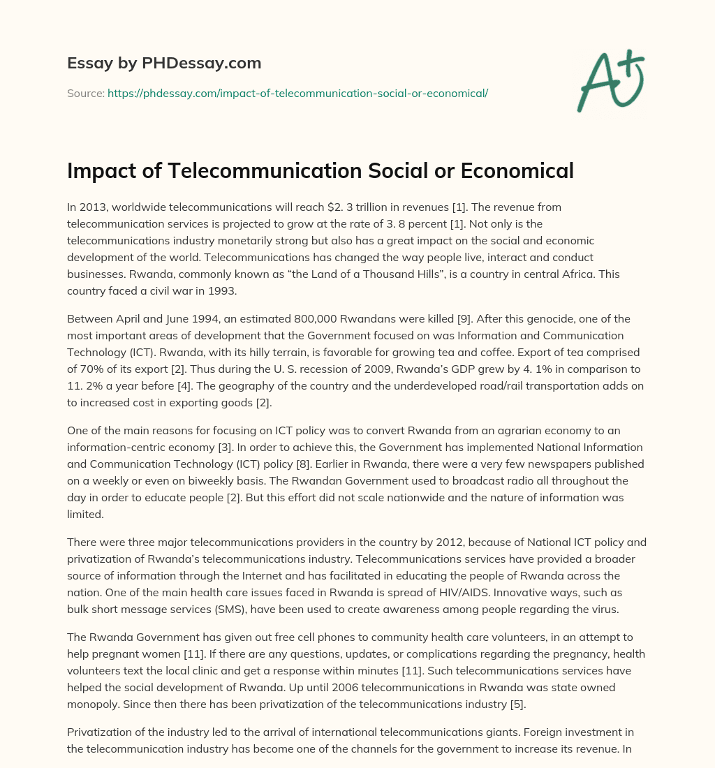 Impact of Telecommunication Social or Economical essay