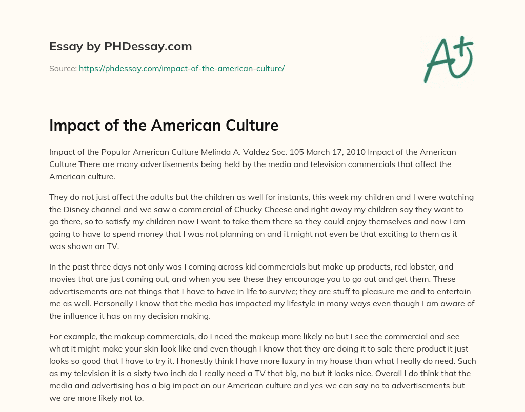 Impact of the American Culture essay