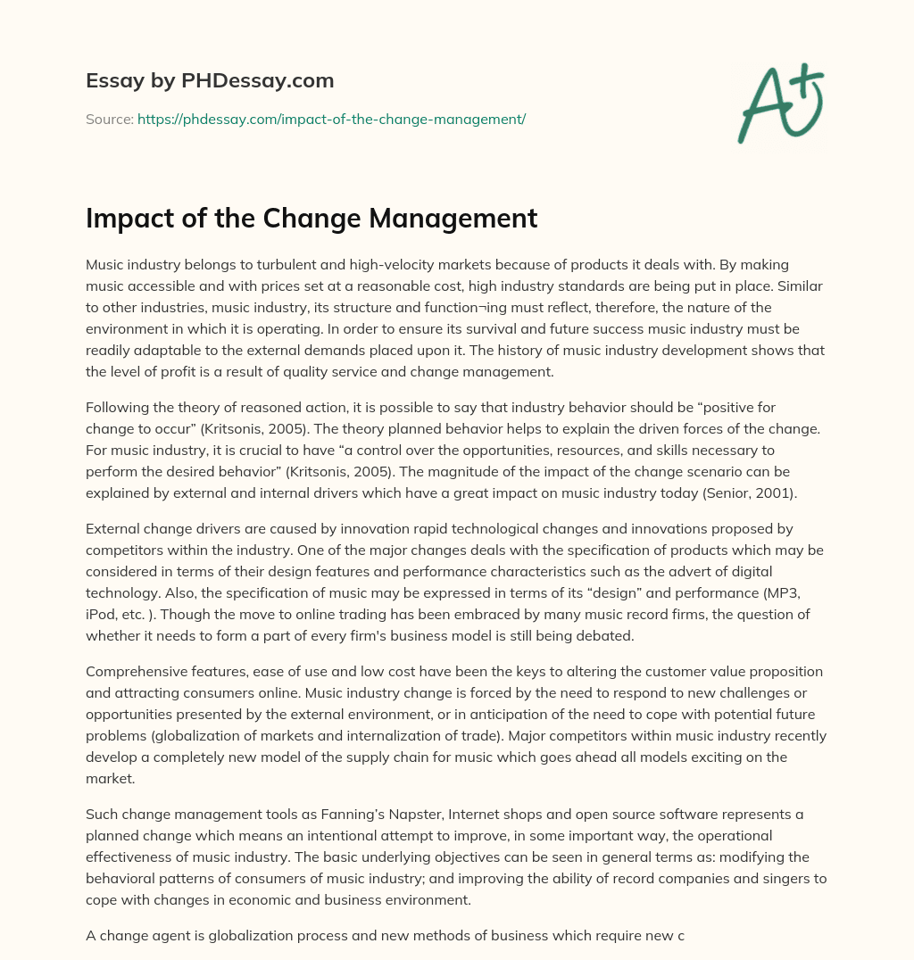 Impact of the Change Management essay
