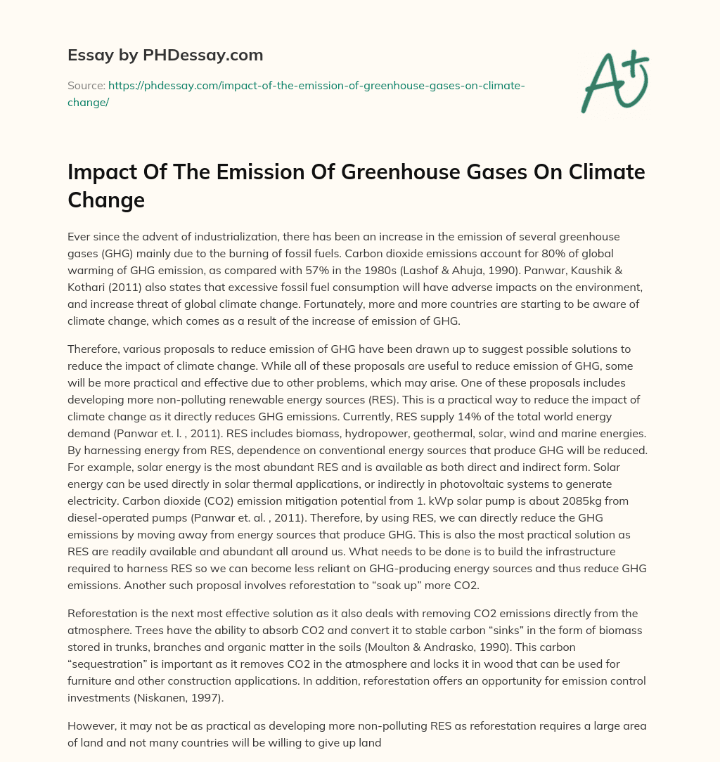 Impact Of The Emission Of Greenhouse Gases On Climate Change essay