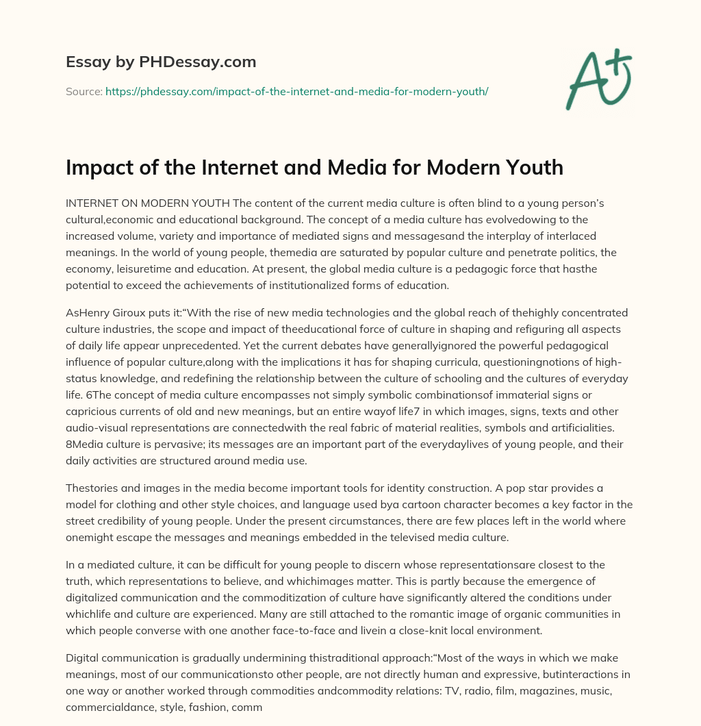 Impact of the Internet and Media for Modern Youth essay