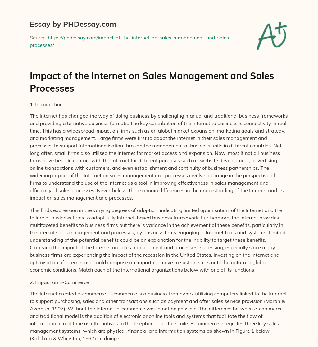Impact of the Internet on Sales Management and Sales Processes essay