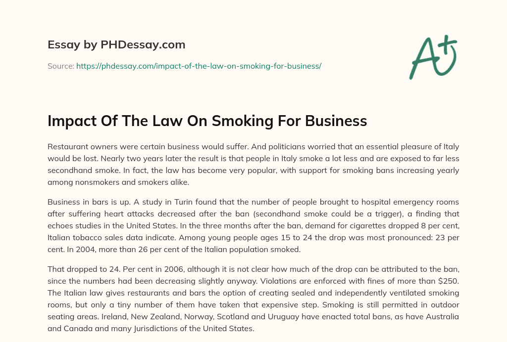 Impact Of The Law On Smoking For Business essay