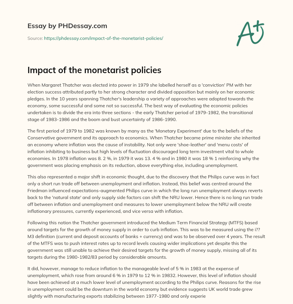 Impact of the monetarist policies essay