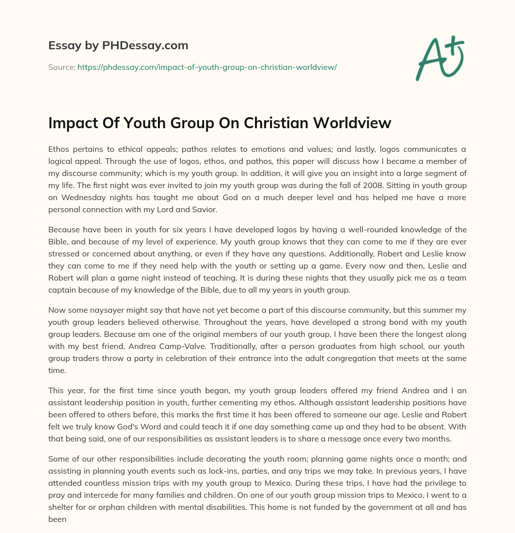 Impact Of Youth Group On Christian Worldview essay