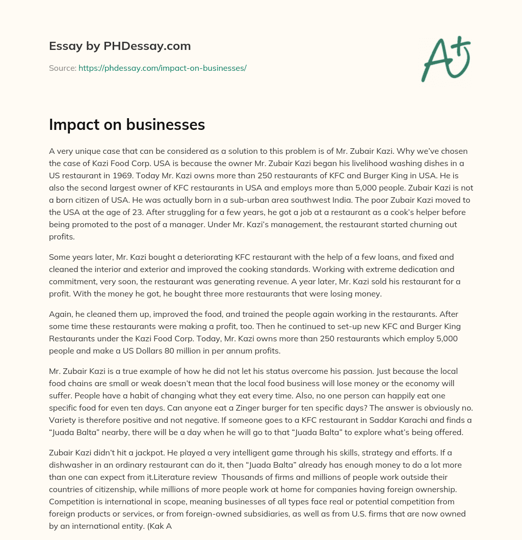 Impact on businesses essay
