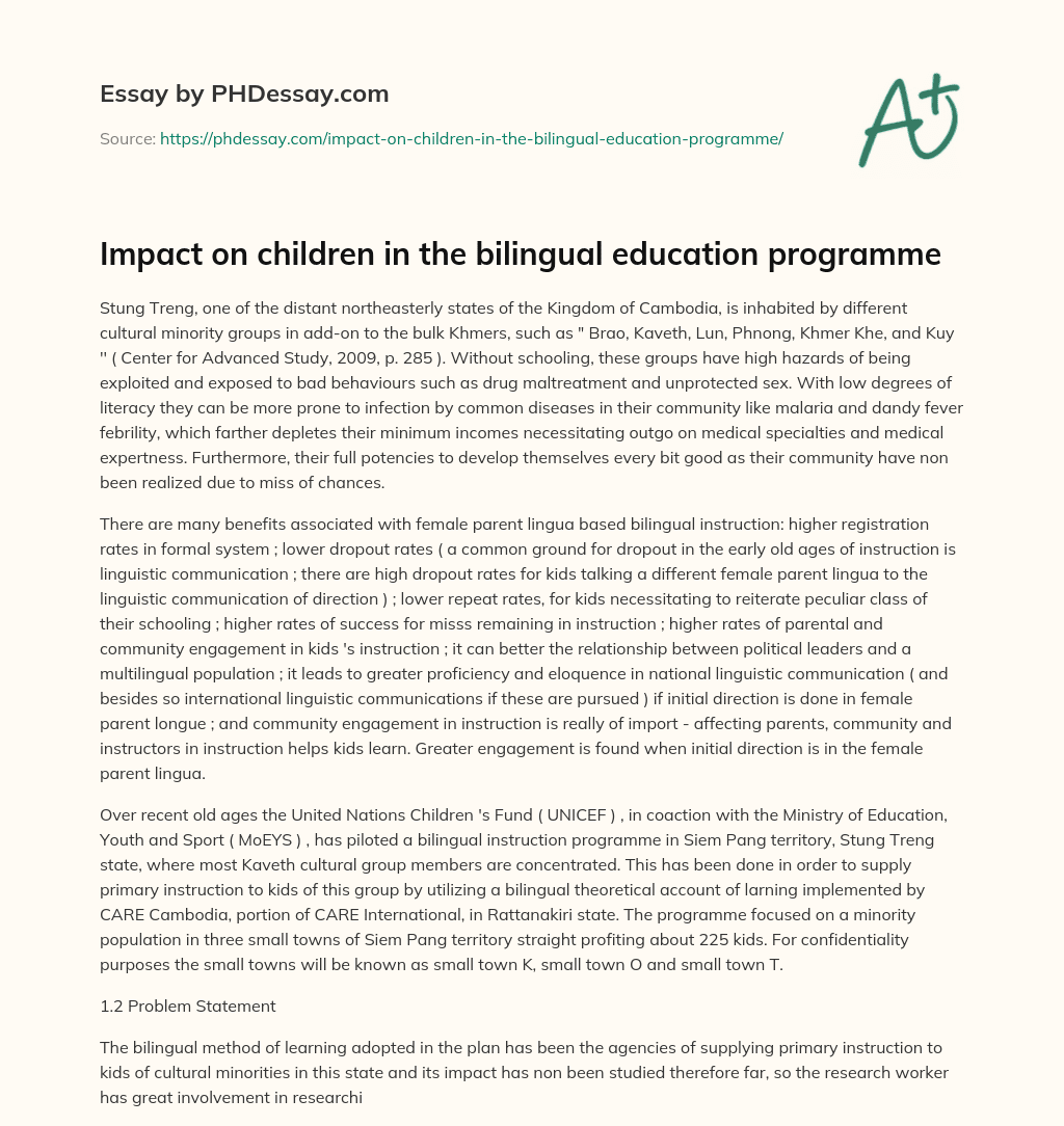 Impact on children in the bilingual education programme essay