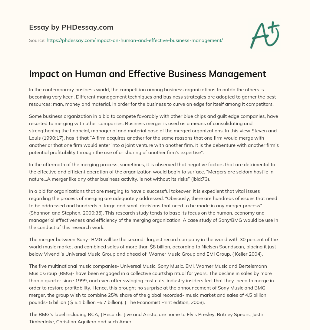 Impact on Human and Effective Business Management essay