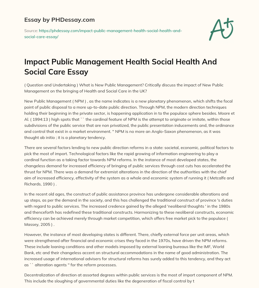 Impact Public Management Health Social Health And Social Care Essay essay