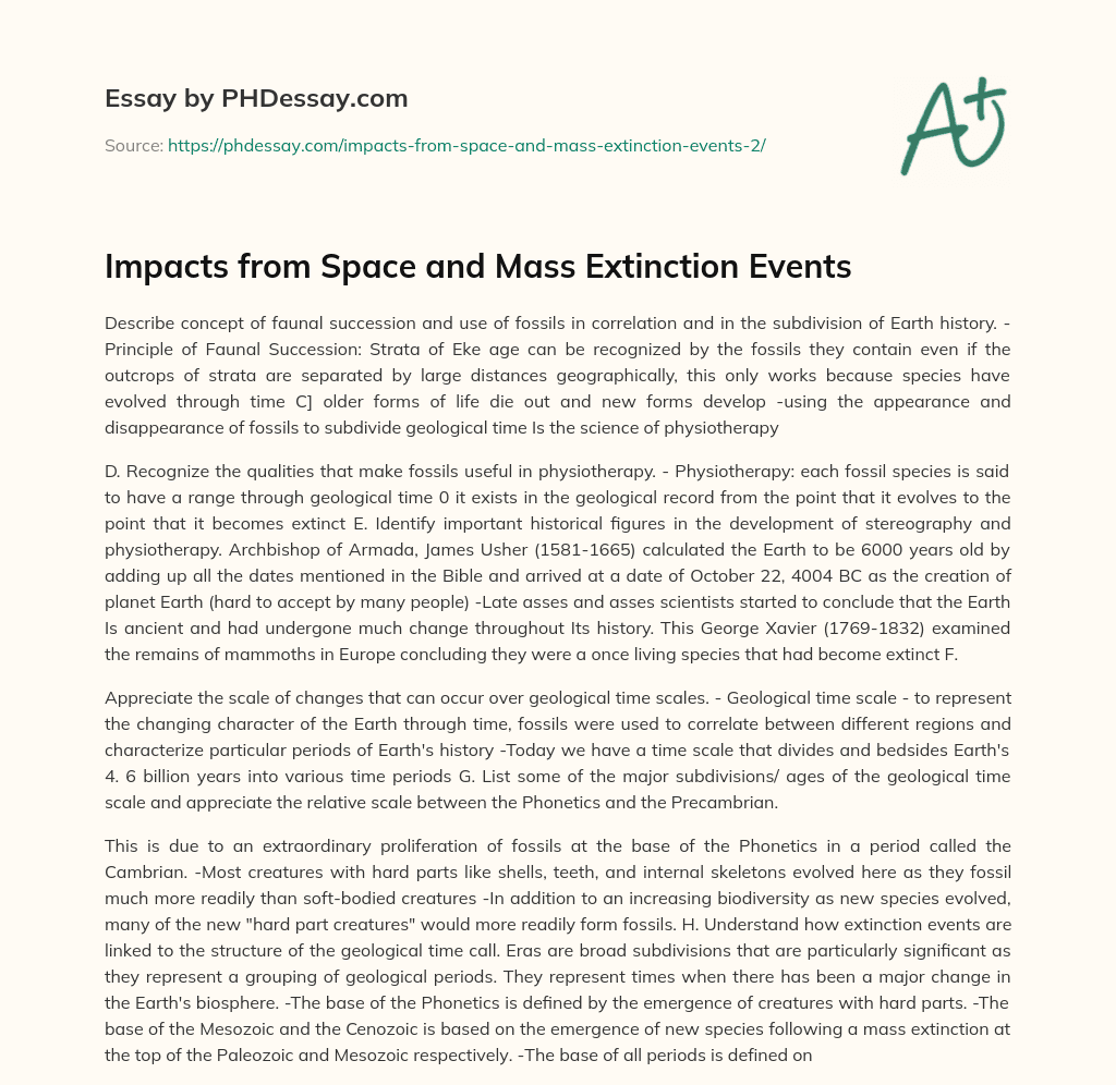 Impacts from Space and Mass Extinction Events essay