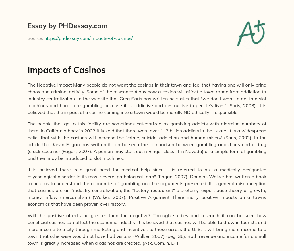 Impacts of Casinos essay
