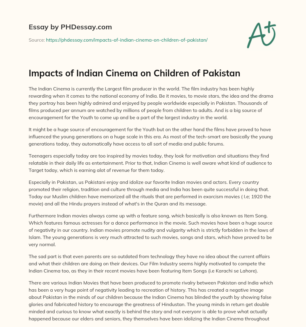 Impacts of Indian Cinema on Children of Pakistan essay