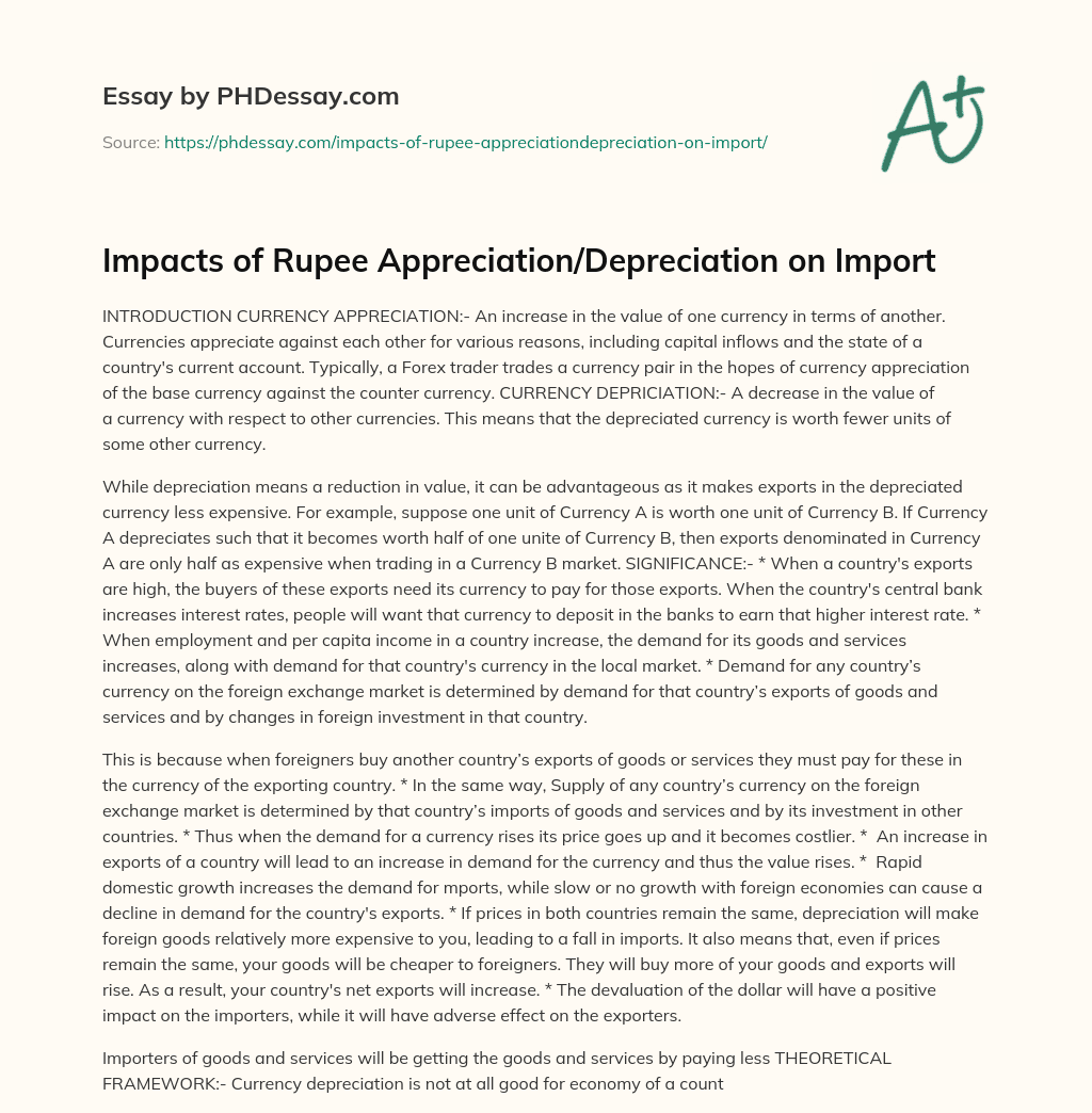 Impacts of Rupee Appreciation/Depreciation on Import essay